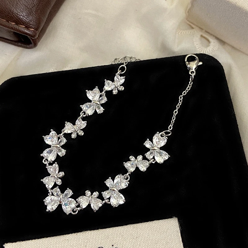 铜合金锆石手链 蝴蝶树叶满钻星星超闪叠戴手链精致时尚个性手饰