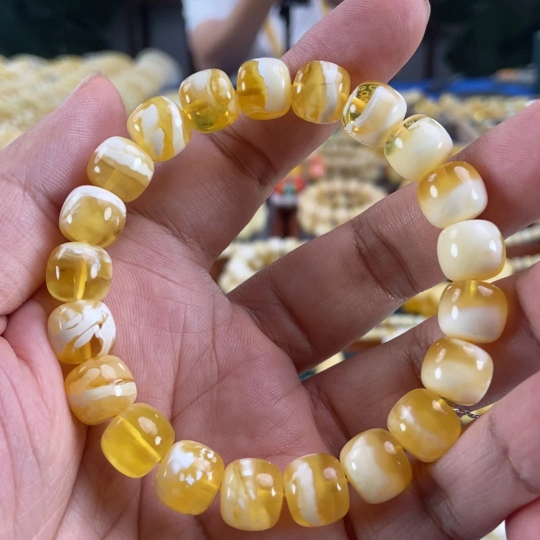 琥珀未镶嵌珠宝奇石11金瓷白溶洞老型串17.1