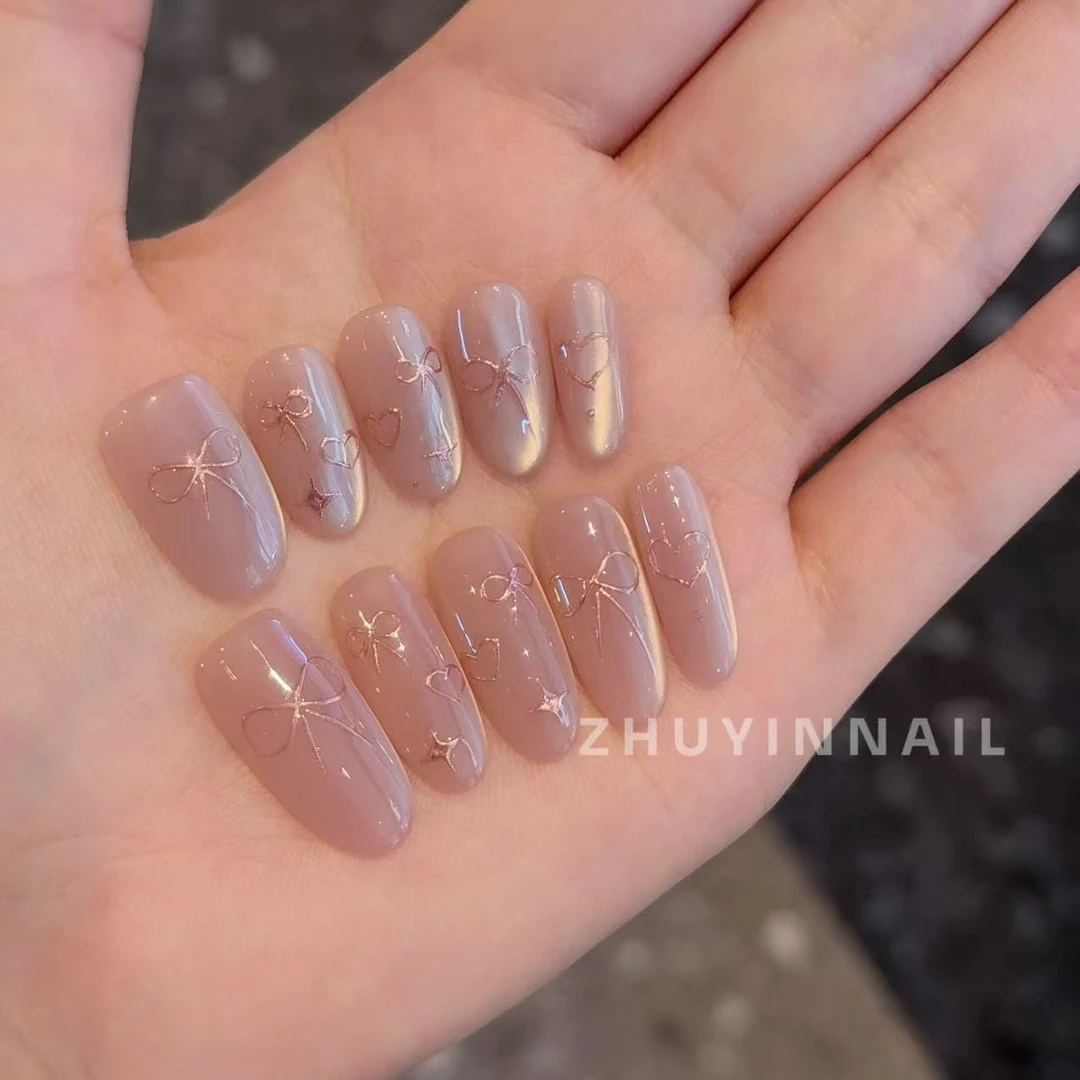 【售罄不补 冰粉】祝音手工穿戴甲魔镜粉手绘清凉猫眼穿戴式美甲