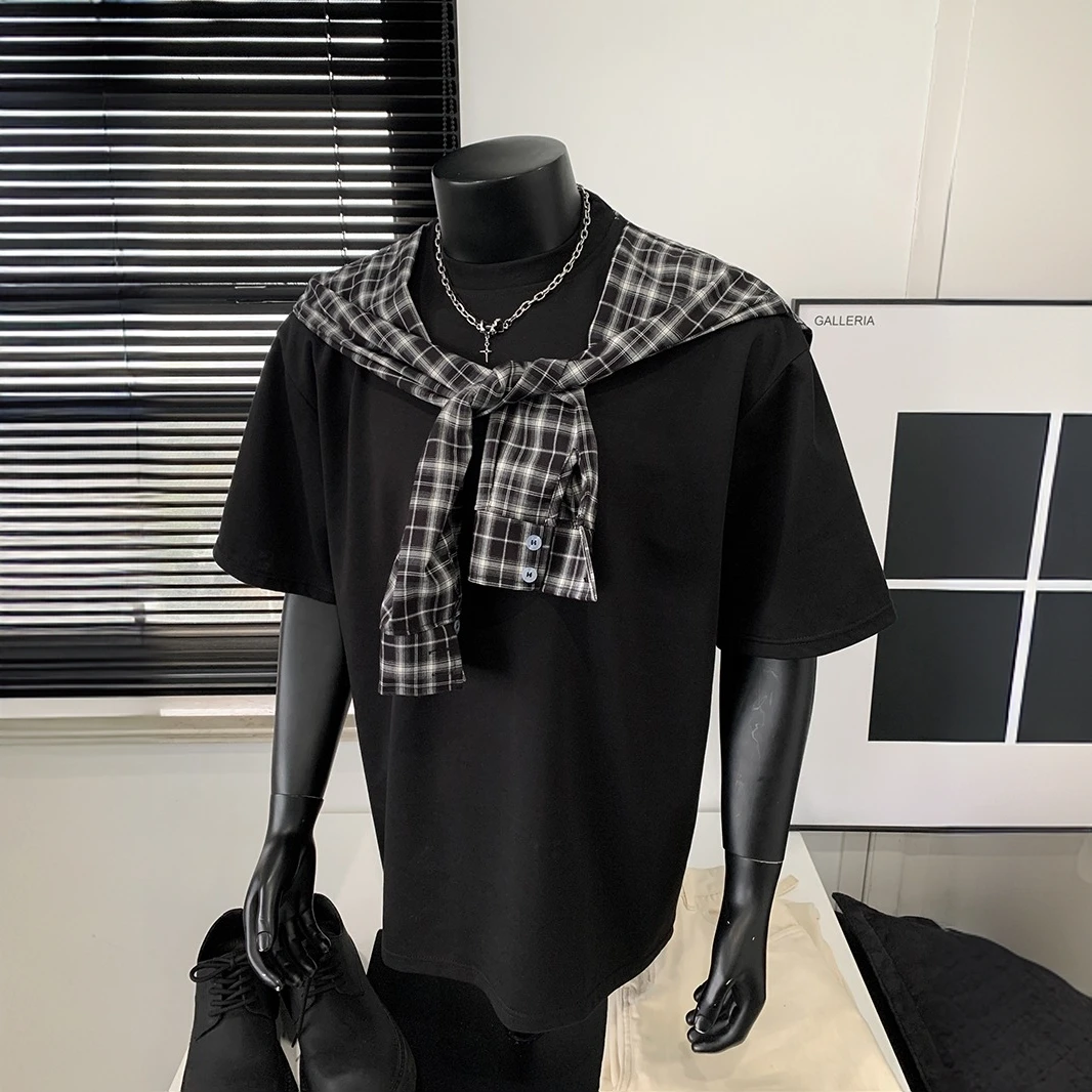 阳光干净男生穿搭T恤cleanfit短袖男白小丅韩系假两件体恤男士