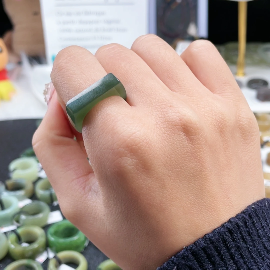 和田玉未镶嵌戒指P85冰透绿马鞍17.2不退换