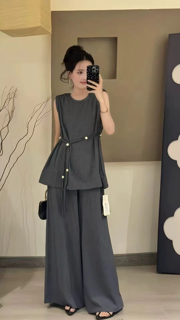 【8569】倩#无袖上衣+休闲裤【套装】