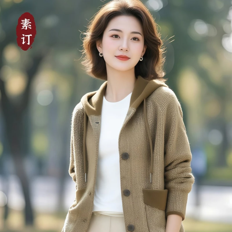 素订女装原创品牌旗舰店时尚洋气通勤简约显气色连帽针织外套秋季