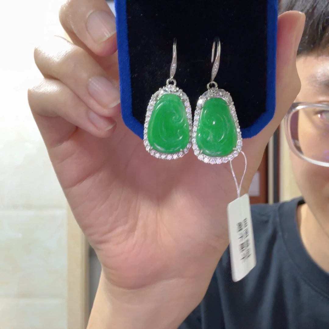 翡翠银S925镶嵌耳饰耳饰