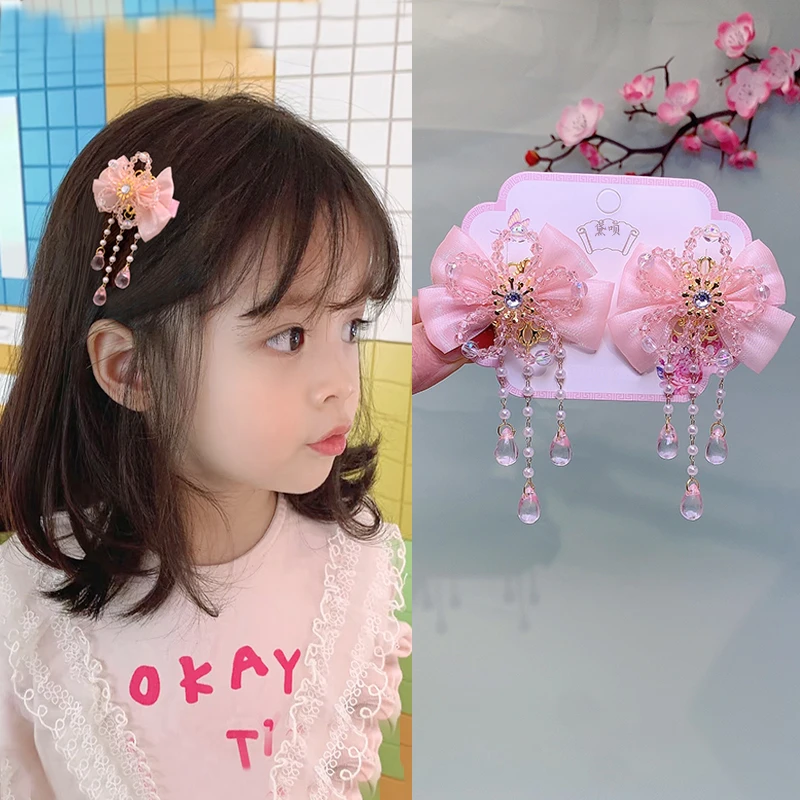 国潮新款小女孩蝴蝶结发夹儿童公主头饰头发饰中古风对夹超仙发卡