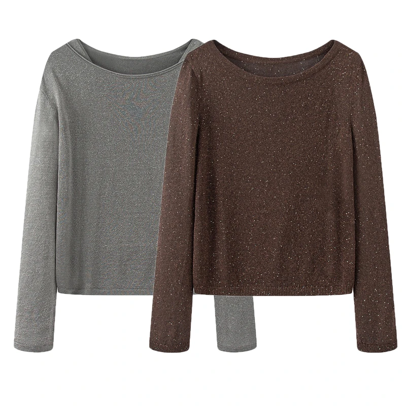 【迪家】商场同款2025年秋款百搭宽松长袖亮片套头针织衫上衣女3109