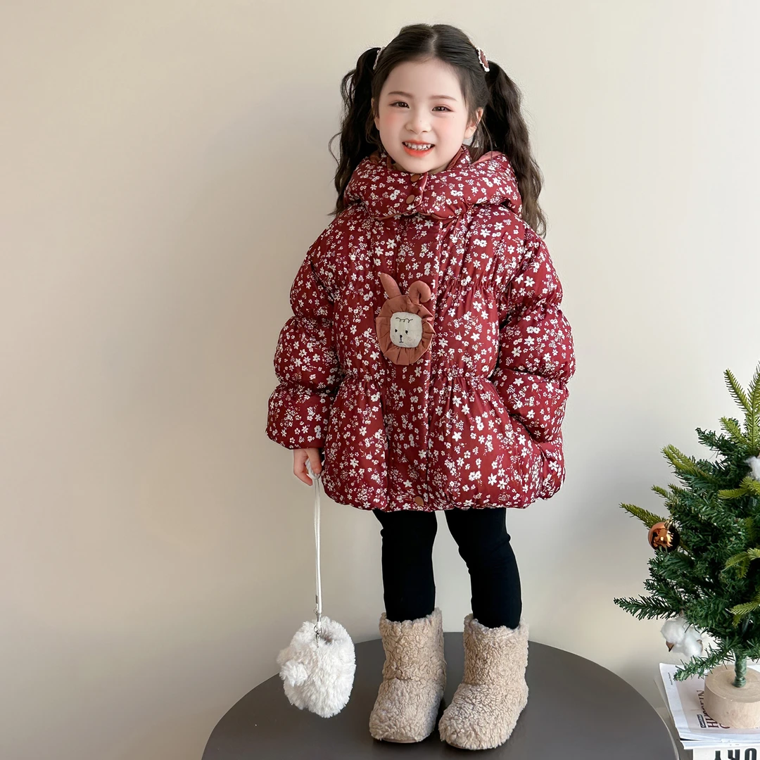 女童棉衣冬装2025新款儿童韩版碎花棉服女宝宝中长款加厚冬季棉袄