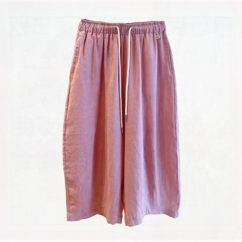 超大码适合300斤夏季薄款纯色亚麻男女宽松休闲弯刀香蕉九分阔腿