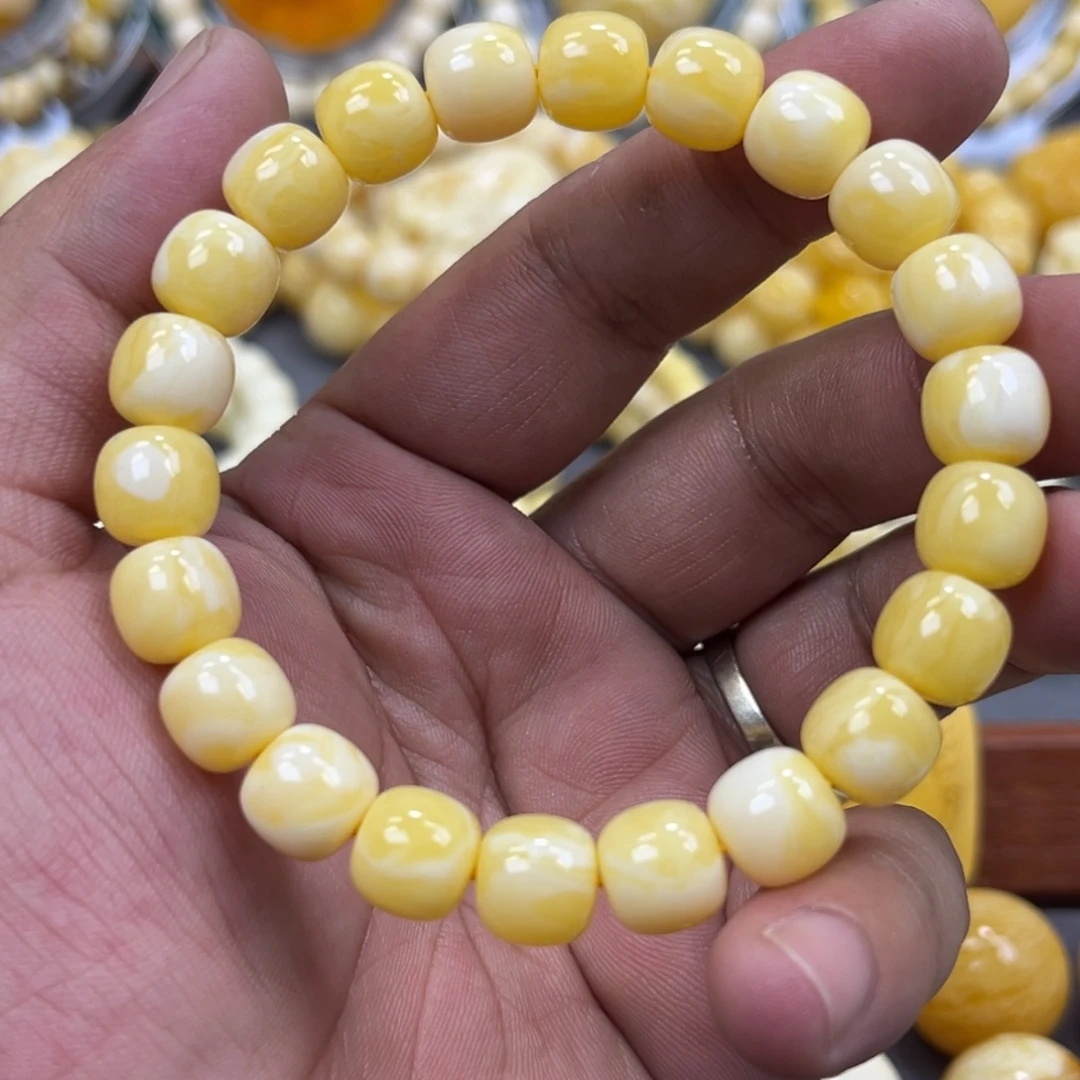 琥珀未镶嵌手串同料焦皮奶橘白杨枝甘露10mm