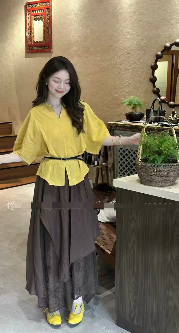 短袖衬衫韩系风V领高级感超好看 自留款 小贵质量很好