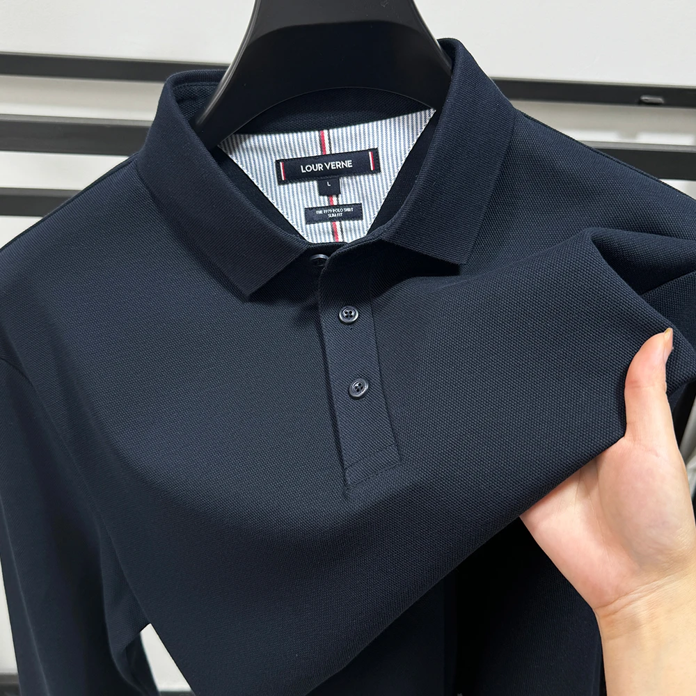 in cotton sea重磅100%纯棉长袖T恤男士秋季商务休闲开衩POLO衫