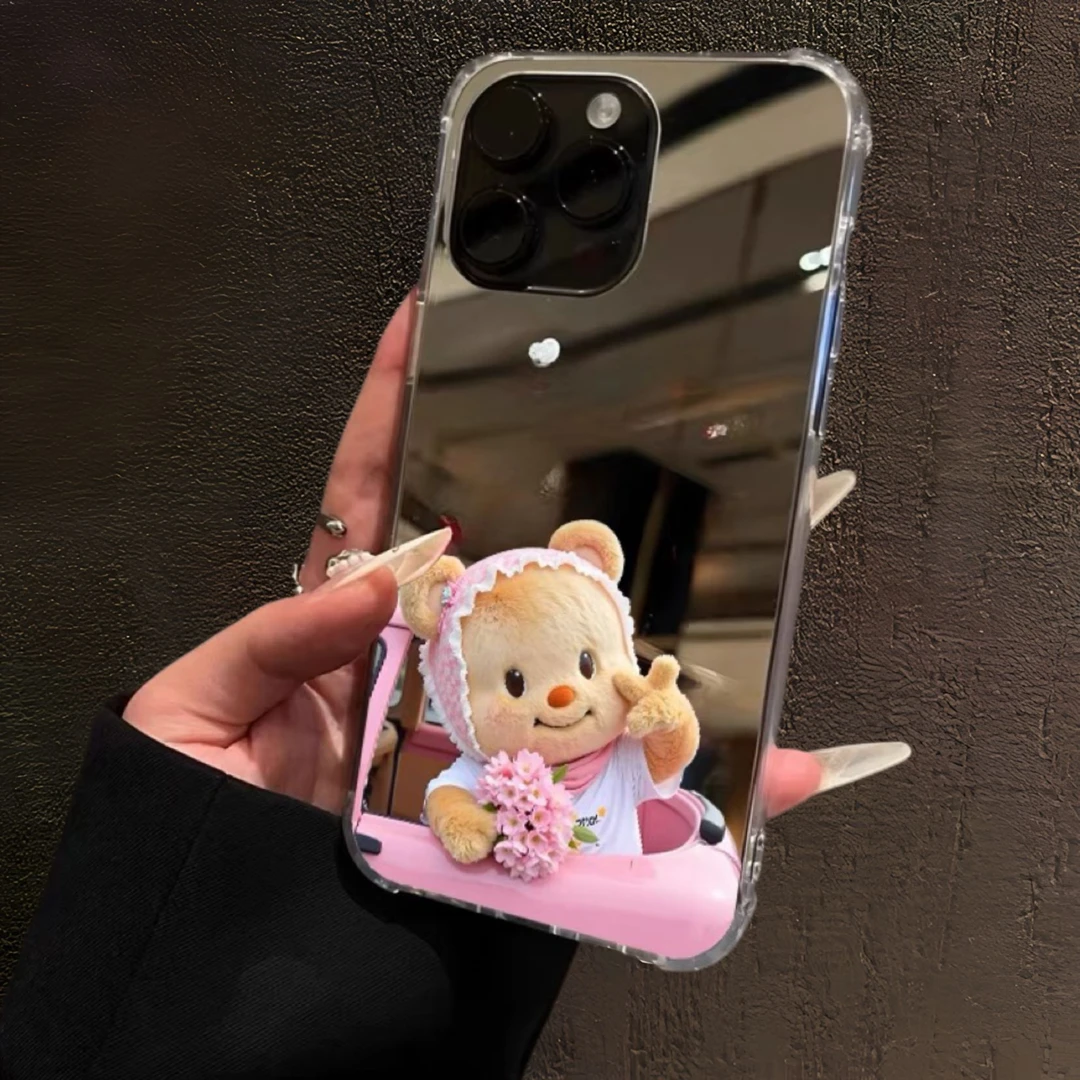 鲜花黄油小熊适用苹果16promax镜面手机壳15plus新款14pro小众13