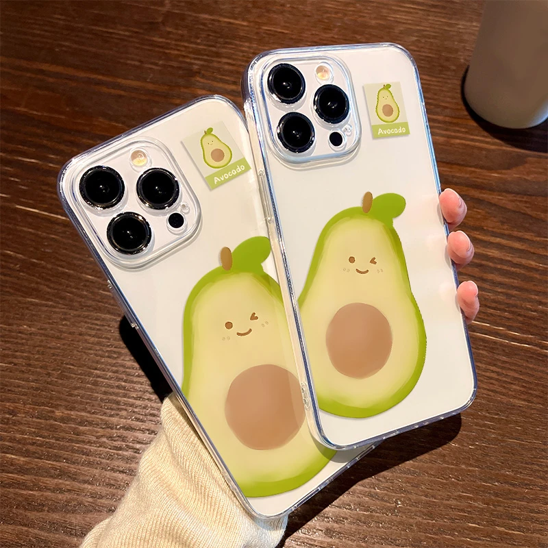 适用【苹果/华为/荣耀/OPPO/vivo小米】眨眼牛油果直边透明手机壳
