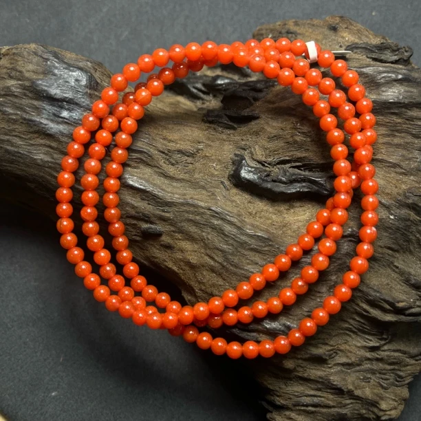 原矿无优化天然南红保山廊坡辣椒红多圈4mm左右手工珠介意慎拍