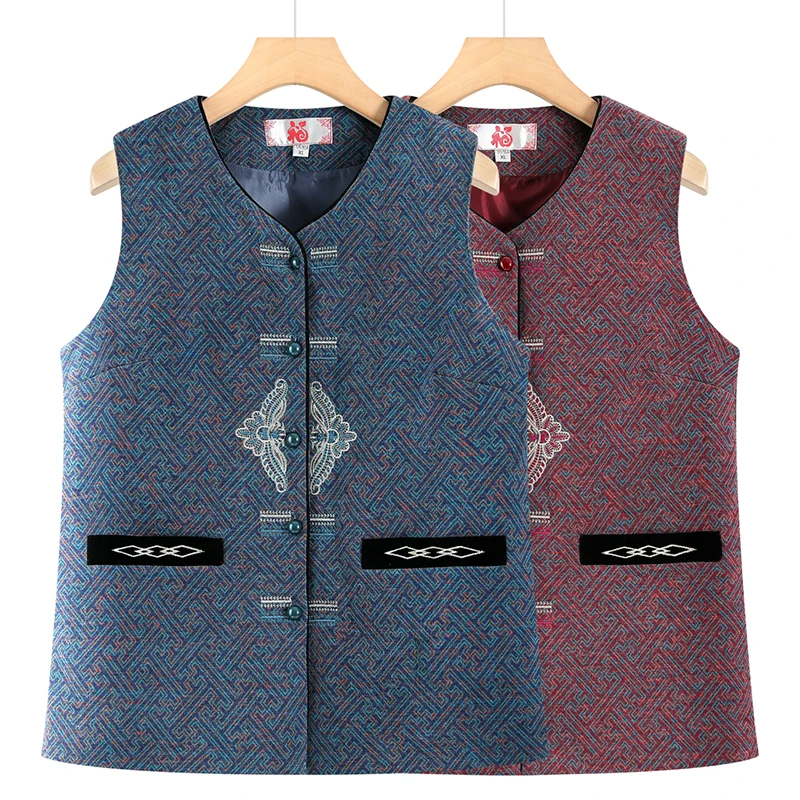 中老年女装春秋新款老太太马夹大码妈妈装绣花背心坎肩奶奶装马甲