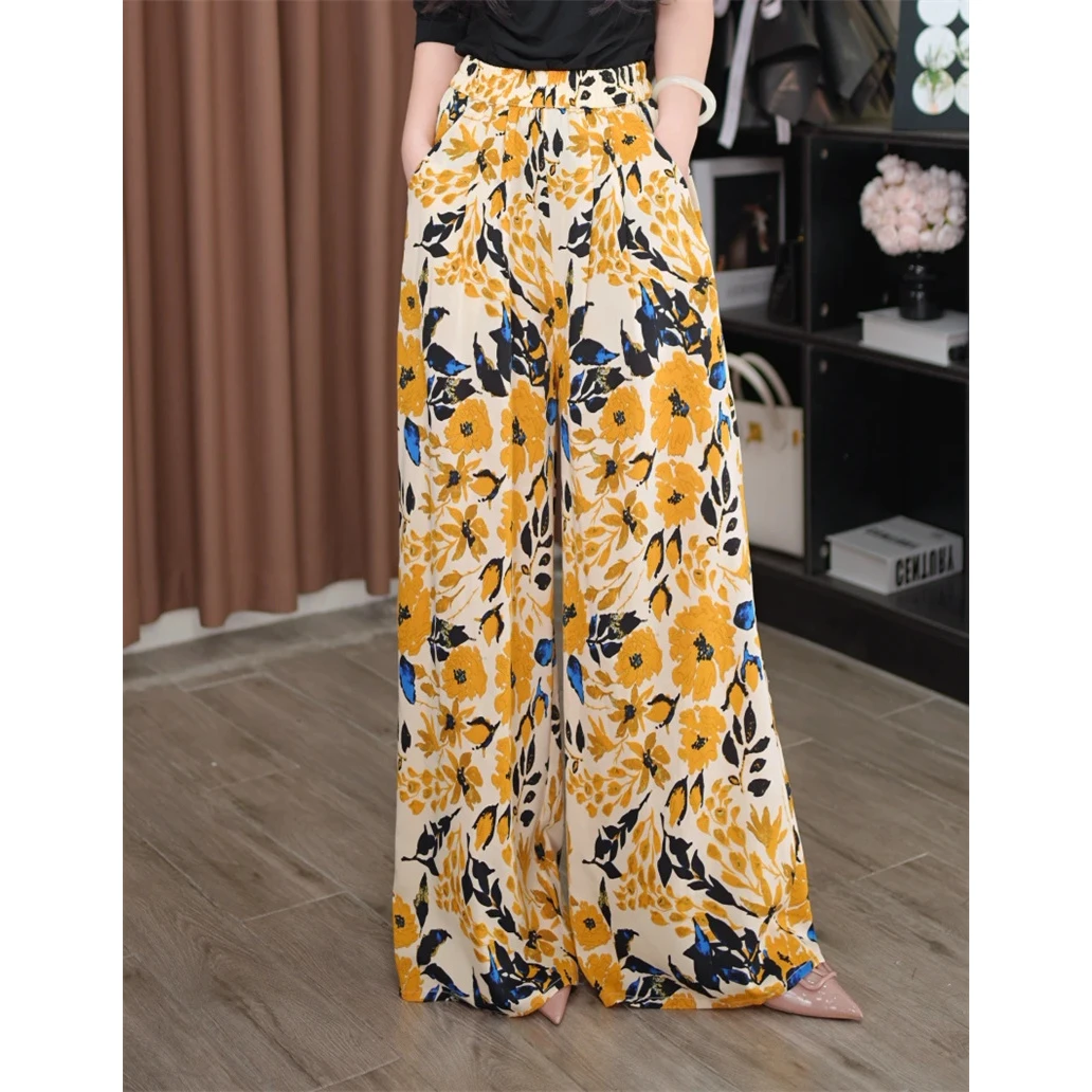 印花阔腿裤女2025夏季宽松显瘦休闲长裤