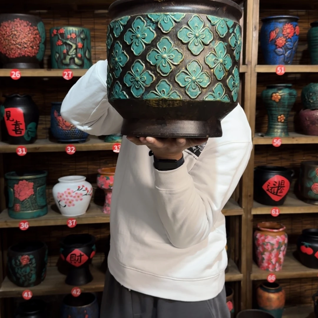 带孔高端浮雕花盆高度口径25*25