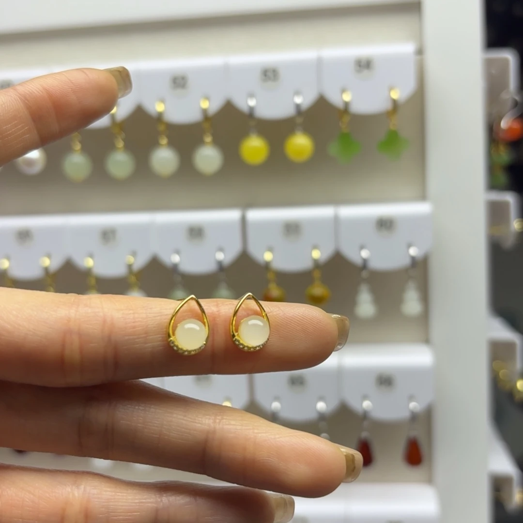 和田玉银S925镶嵌耳饰