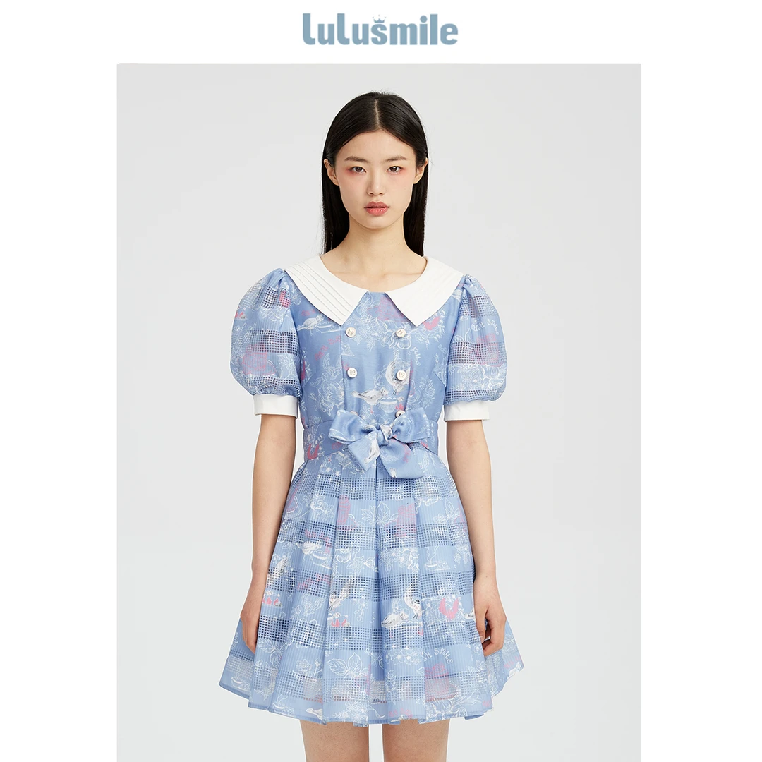 【高高甄选】lulusmile夏季泡泡袖束腰连衣裙DNB5030