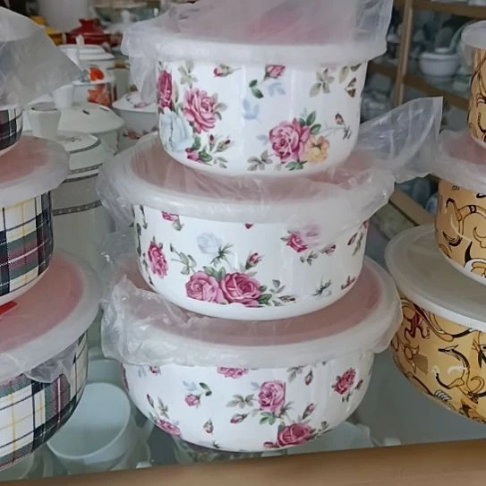 新疆西藏包邮山花骨质瓷三件套保鲜碗