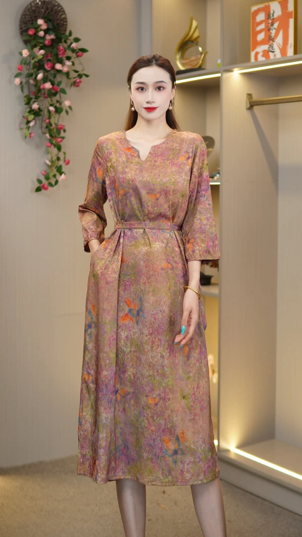 妈妈装连衣裙时尚气质显年轻女装【花粉蝶蝶飞】C