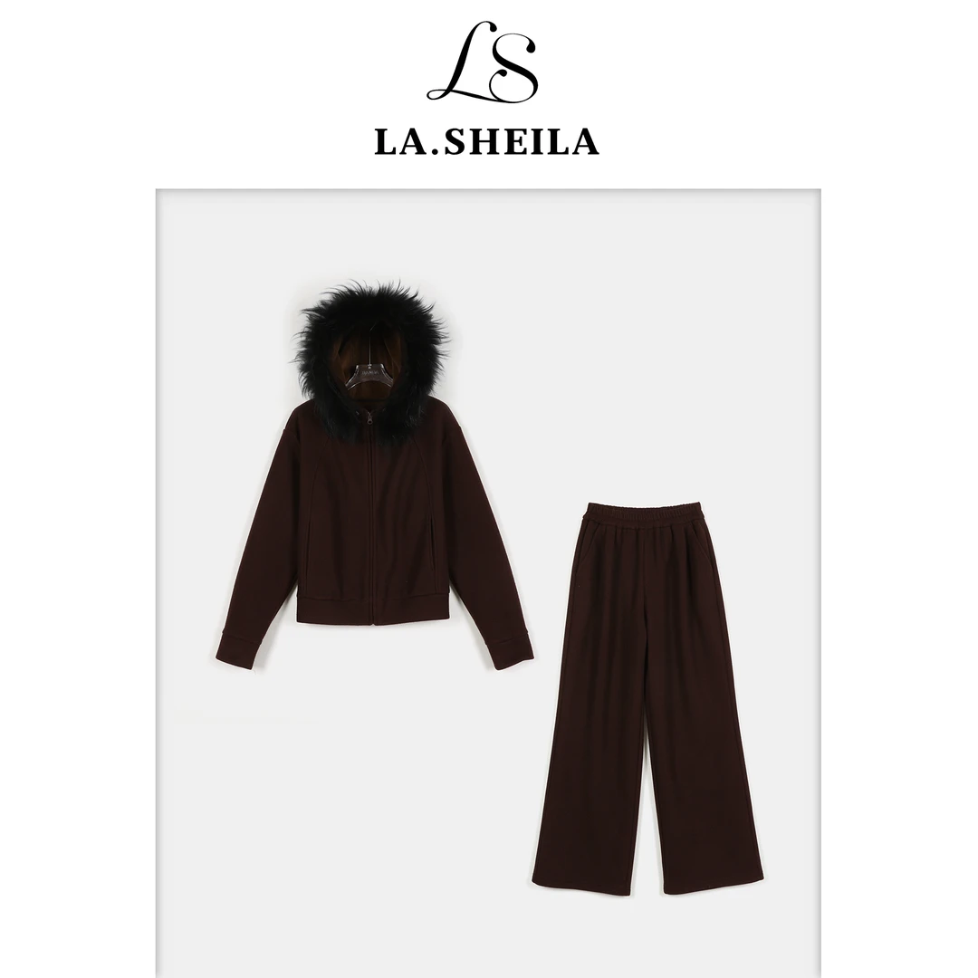 LA.Sheila“紫烟照暖炉”真毛领外套送裤子254-TZ/1201-5500749