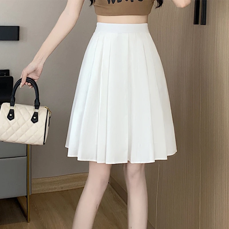 高腰a字伞裙小个子显瘦休闲半裙子白色百褶半身中裙女士夏季新款