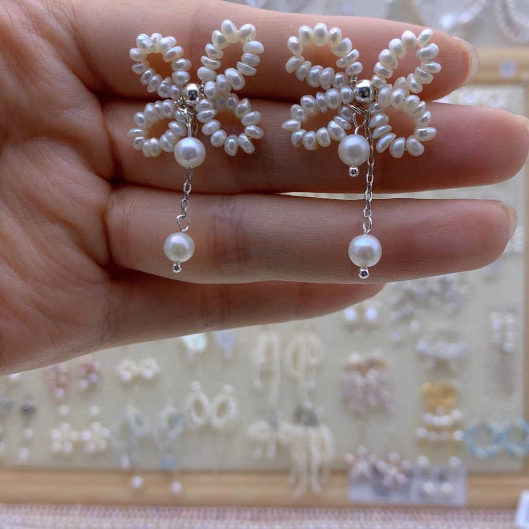 银S925镶嵌淡水珍珠耳饰