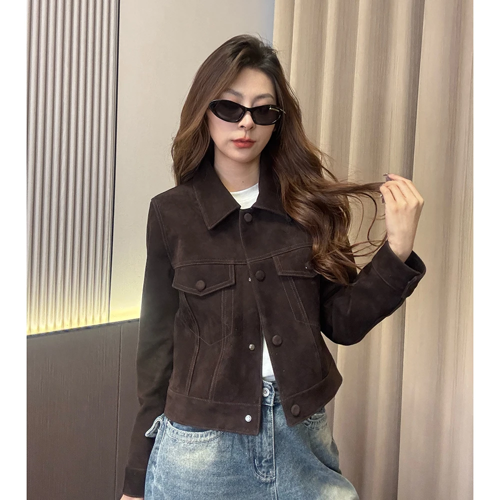 【彤彤】★“里约日落“复古反绒西班牙绵羊皮真皮衣外套女 T2581