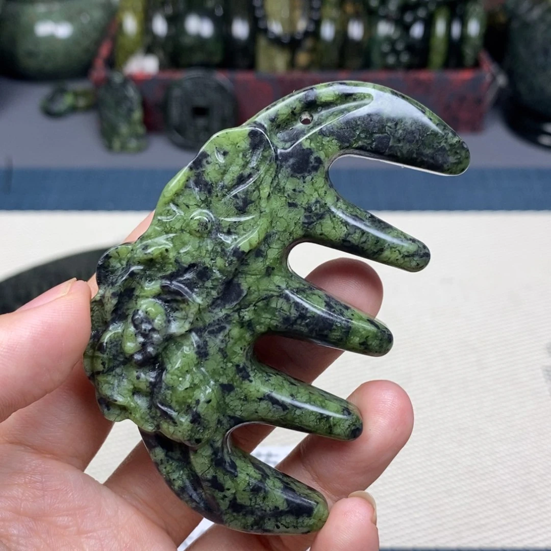 蛇纹石玉未镶嵌发饰药王石高冰按摩梳，微打磨痕