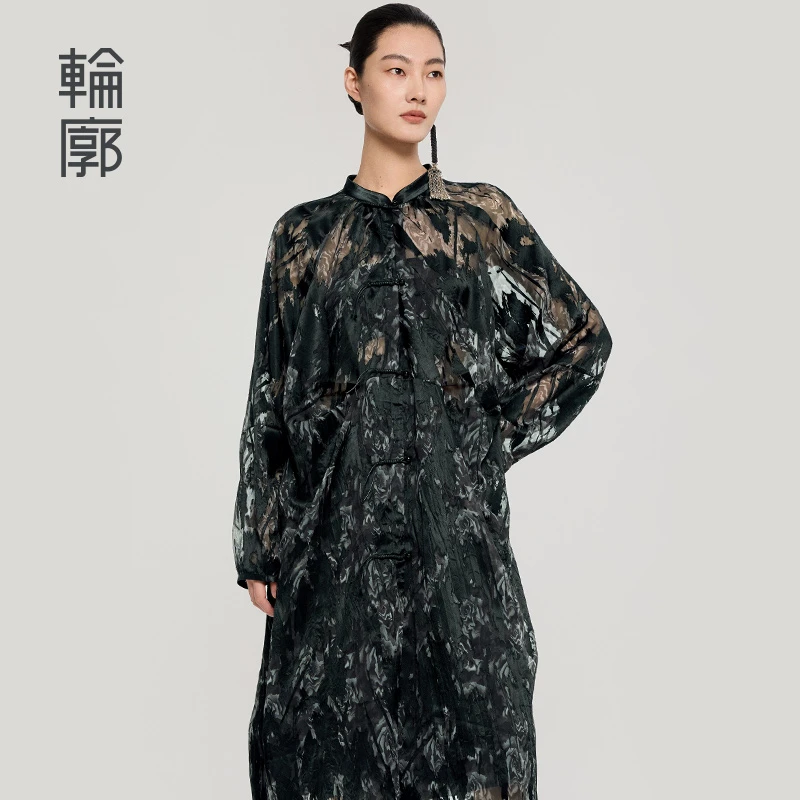 轮廓乘风印花衬衫复古宽松通勤松弛国风气质外衫轻薄夏L251Y025