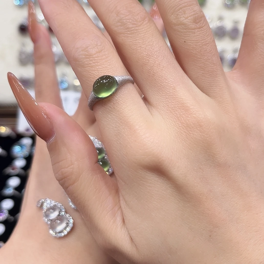 中***女岫玉银S925镶嵌戒指