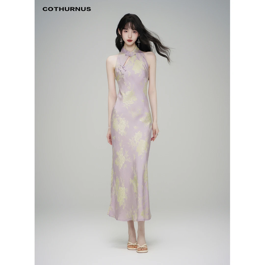 COTHURNUS | 新中式提花挂脖连衣裙改良修身旗袍夏季设计感小众女
