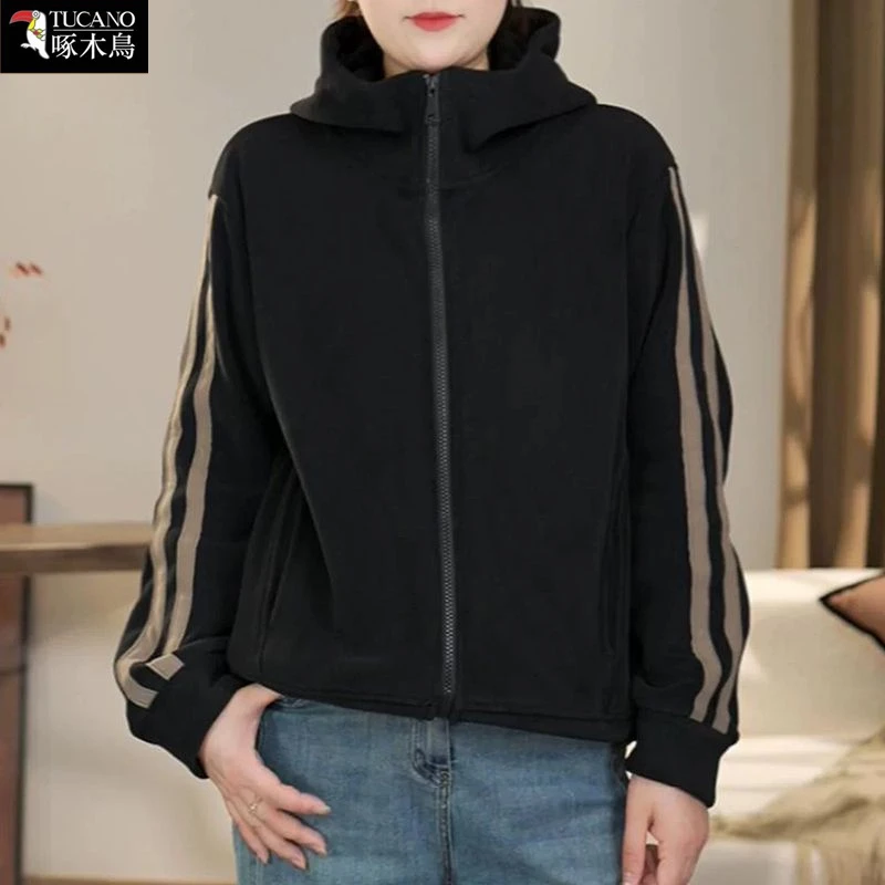 啄木鸟正品2025年秋冬季连帽加绒加厚保暖卫衣时尚小众百搭上衣女