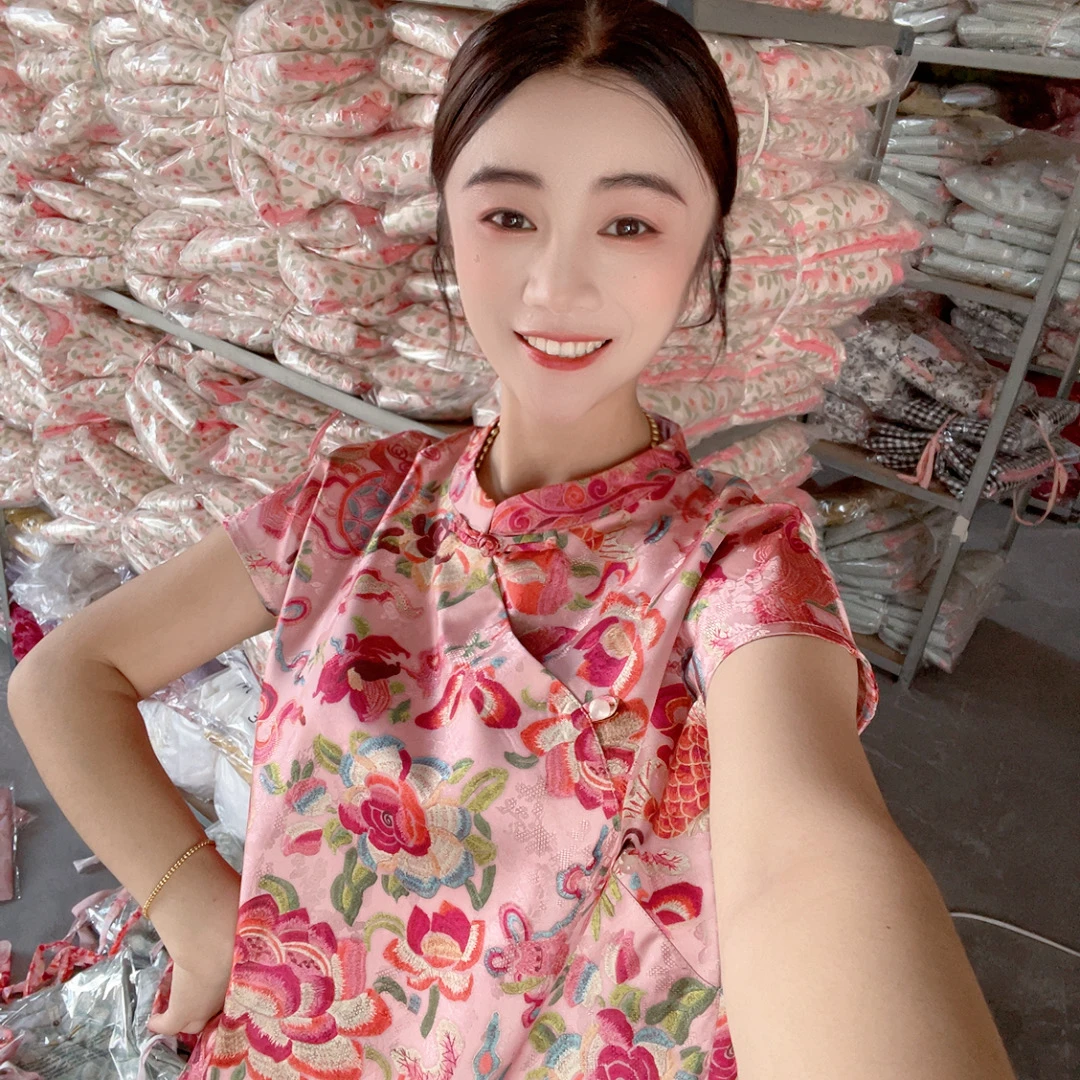 【夏日新品】2025 新款新中式重工盘扣珠子扣 旗袍风改良版上衣短袖