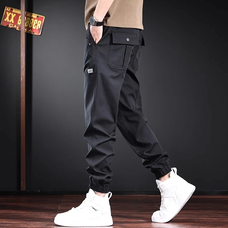 高端美式复古工装裤子男装春秋季宽松大码束脚百搭痞帅运动休闲裤