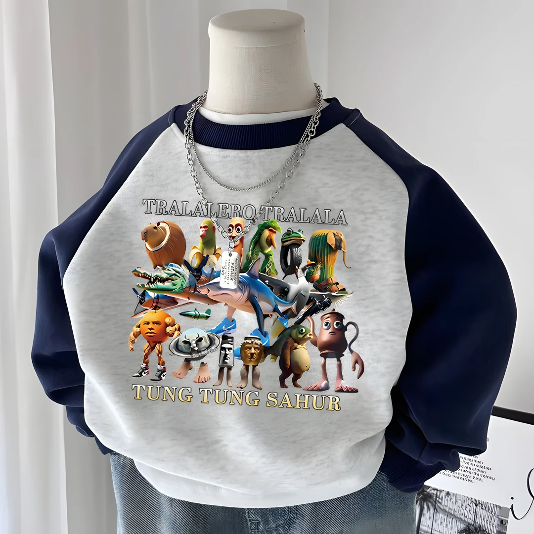 美国山海经通通哥儿童装潮牌男女童春秋款长袖时尚圆领卫衣打底衫