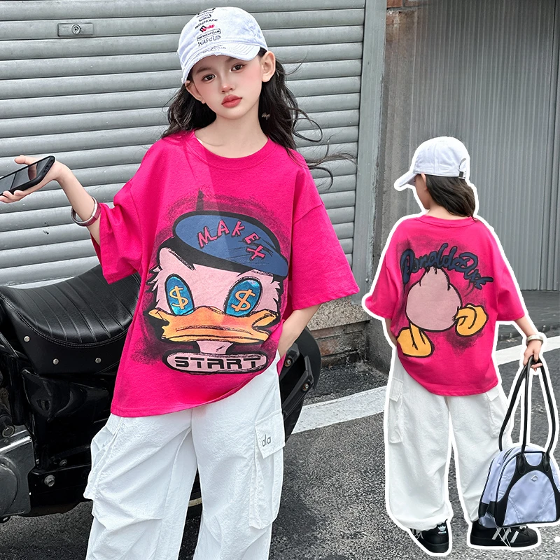 女童纯棉短袖T恤2025新款夏季儿童印花百搭上衣休闲洋气时髦半袖t