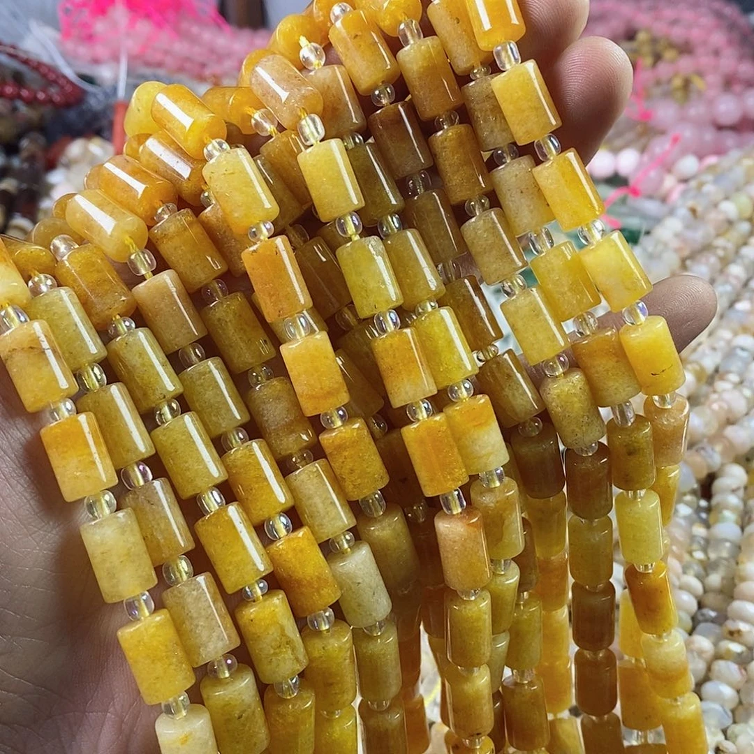 玛瑙/玉髓珠宝半成品合金一条天然8×12黄玉直桶珠