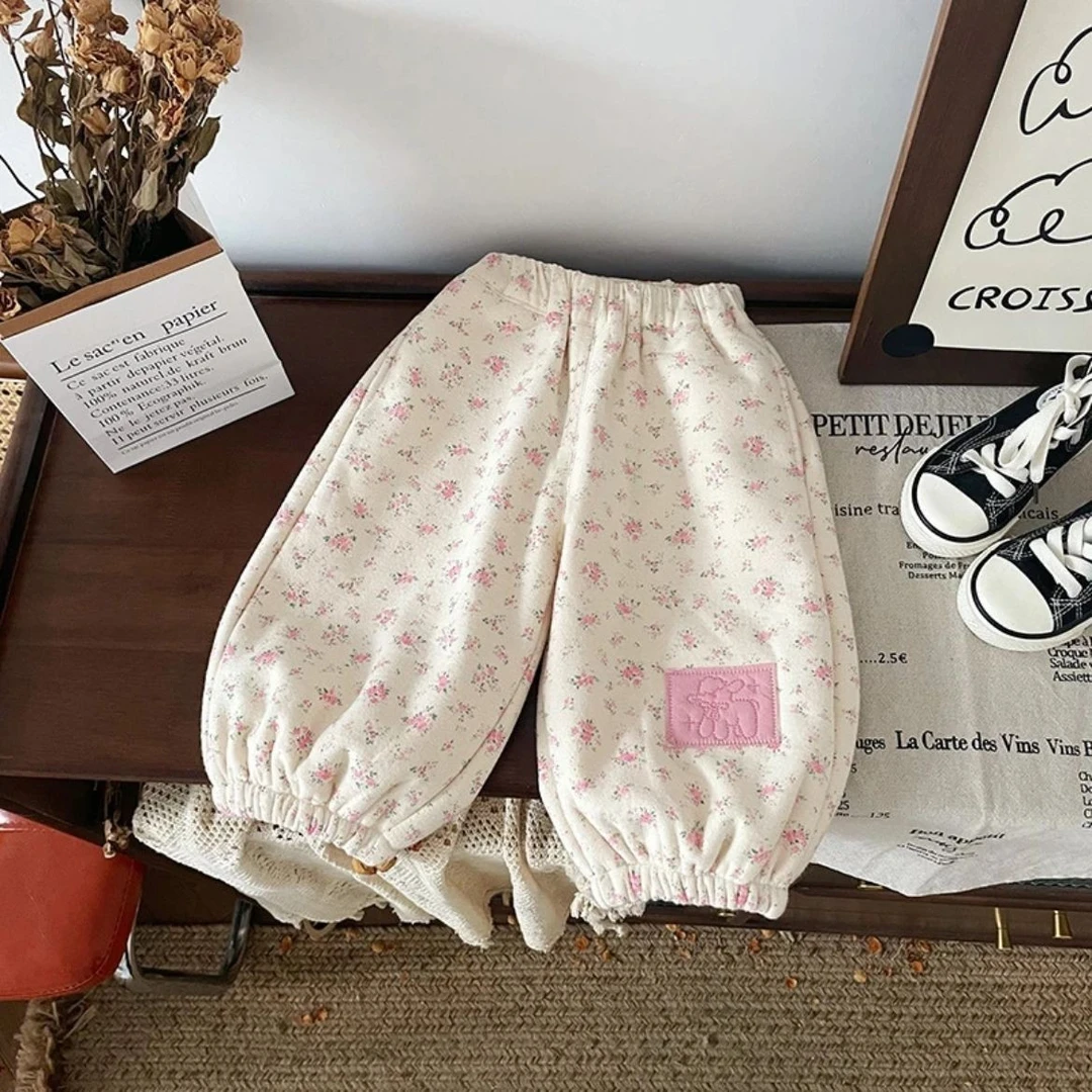 女童2025年冬季舒适加厚裤子女宝宝新款儿1童加绒保暖收口休闲裤