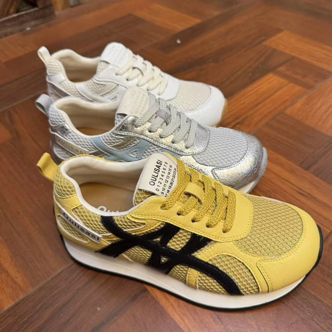 oulisasi春款牛皮2025新款女鞋料防水防刮跑步运动单鞋软底软面