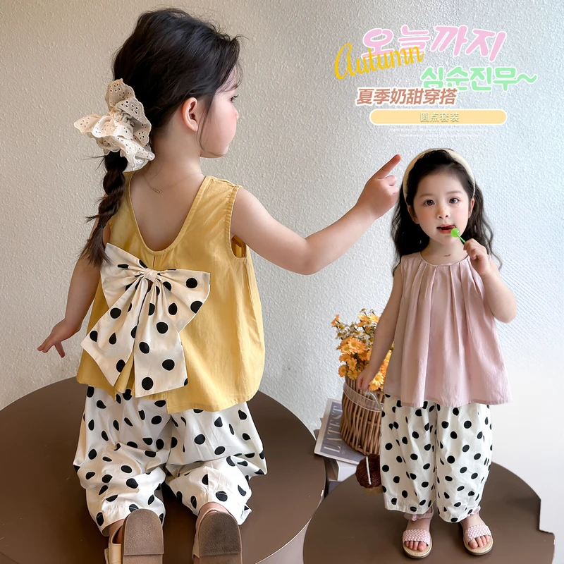 女童夏季两件套圆点休闲裤套装2025韩版无袖背心女宝宝幼儿园洋气