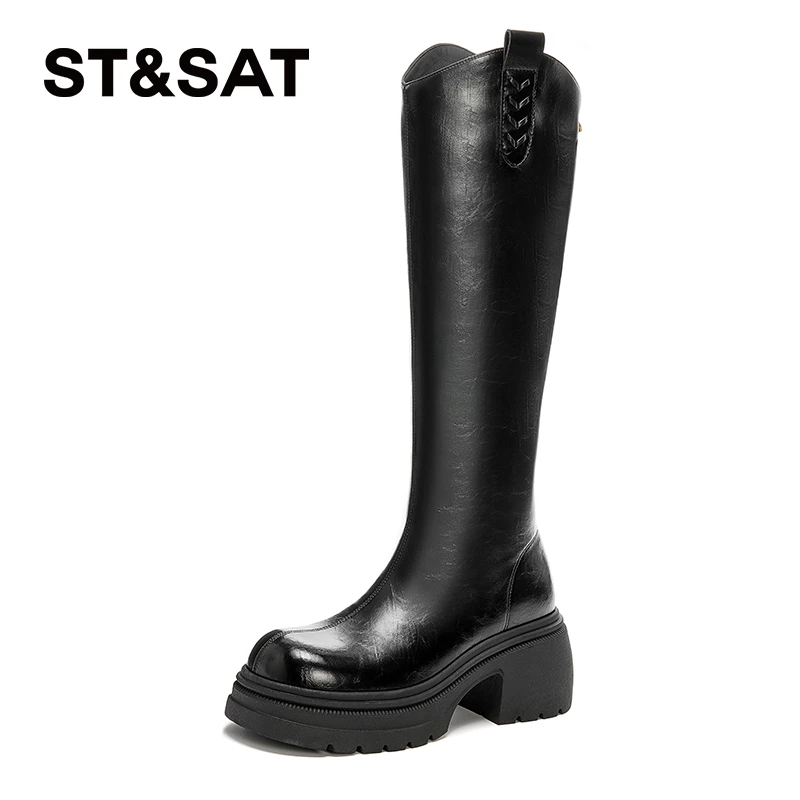 [未开价]星期六厚底高筒靴女2025秋冬新款时尚V口粗跟增高骑士靴