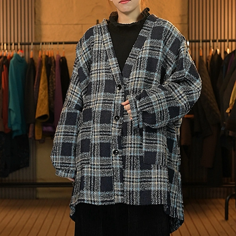 106格纹蓝调棉衣宽松大码休闲棉衣k564