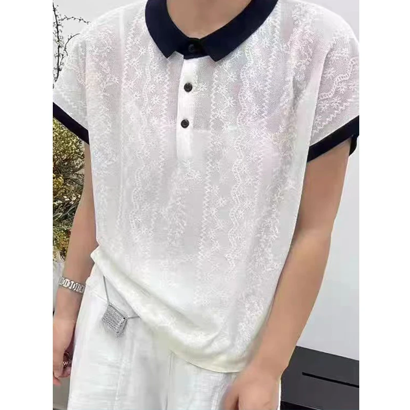 /花海白/ tt百搭休闲时尚宽松针织女装上衣圆领短袖女士