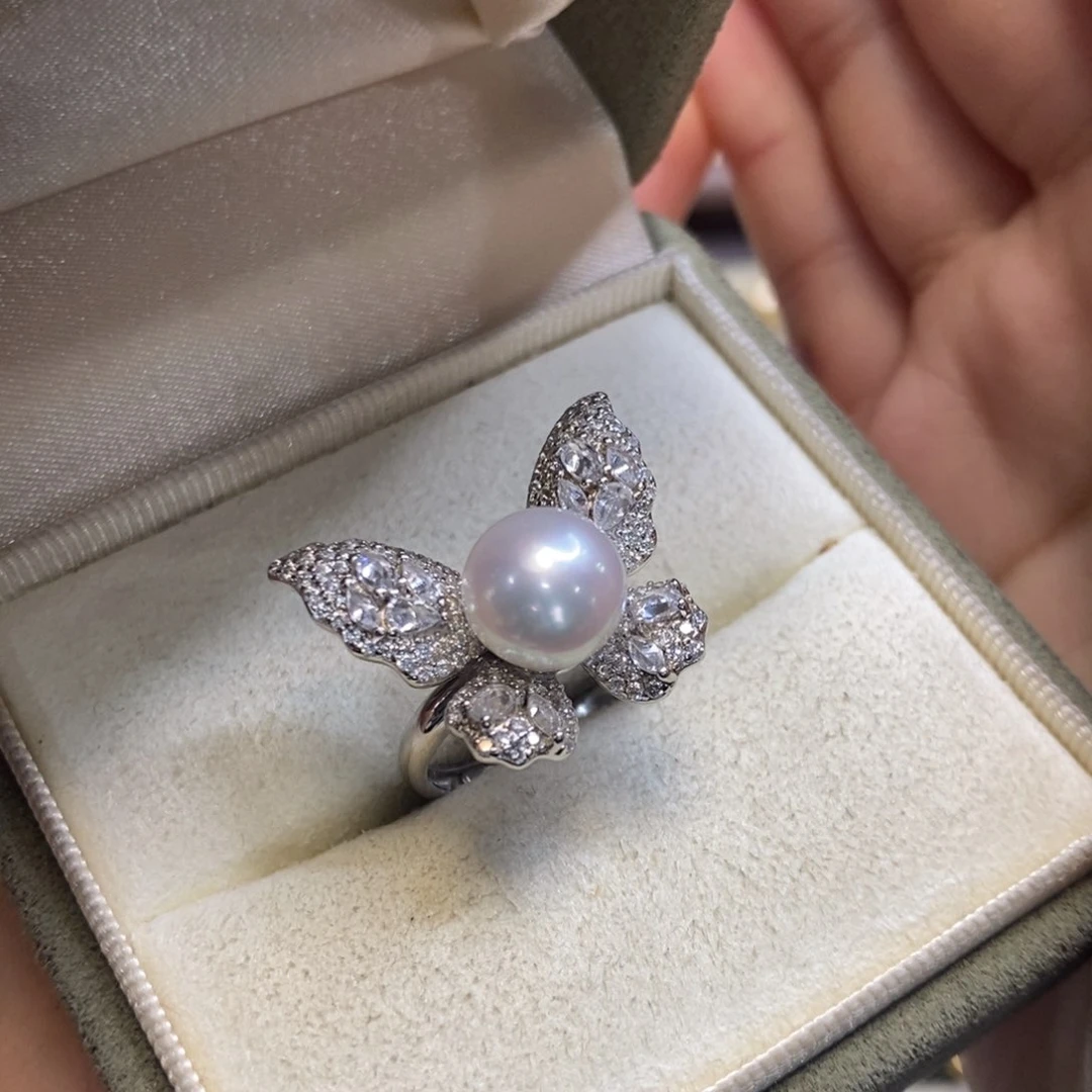 海水珍珠戒指银S925镶嵌微瑕