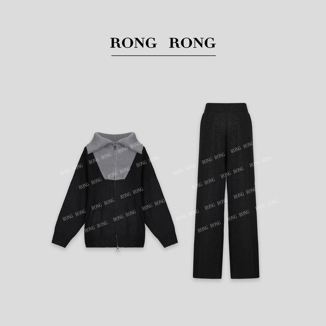 溶溶J【墨海星尘】RONGRONG绵羊毛银丝混纺高领半拉链拼接毛衣24S39