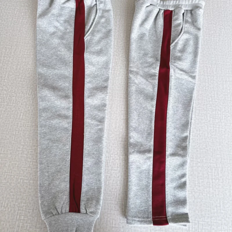 校服裤子中小学生棉运动长裤休闲儿童灰色酒红色一条宽杠条可定制