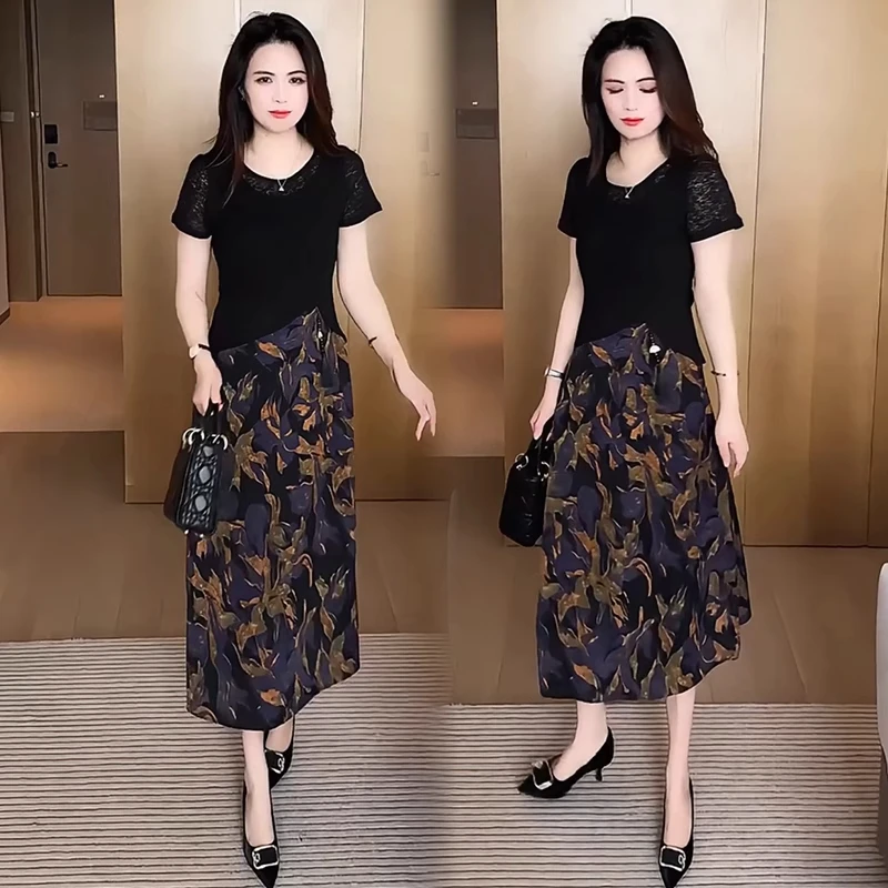 时尚连衣裙女2025夏季新款时髦洋气短袖上衣背心裙气质两件套裙子