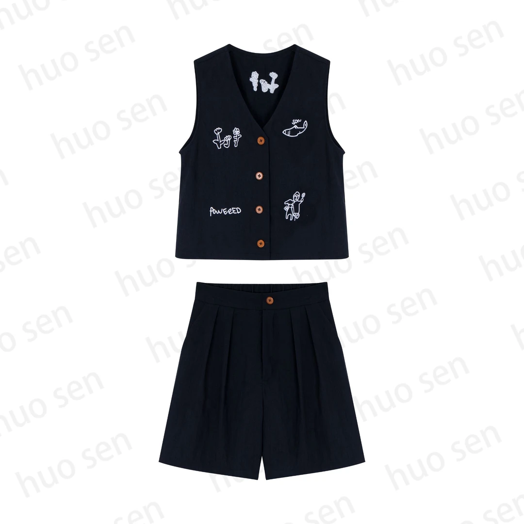 【绘夜奇遇】轻奢气质休闲无袖时尚套装